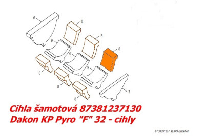 DAKON Náhradní díl 87381237130, Cihla šamotová boční L=160 mm KP F 32