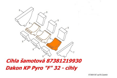 DAKON Náhradní díl 87381219930, Cihla šamotová spodní L=160 mm KP F 32