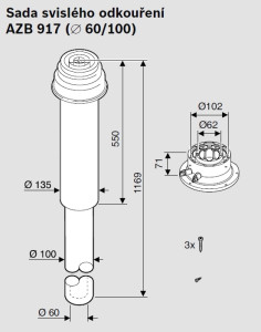JUNKERS Sada svislého odkouření s koncovkou,včetně adaptéru Ø 60/100, délka 1169